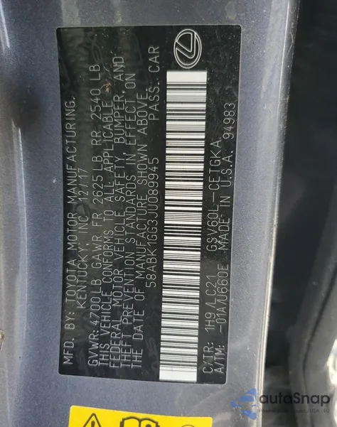 2018 Lexus Es 350 z USA, uszkodzony, nr VIN 58ABK1GG3JU089945